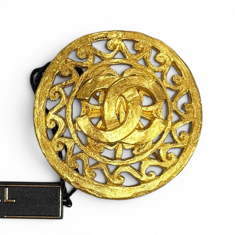 CHANEL Vintage 95A Coco Mark Brooch, Gold, Made in France, Women's, with Box
